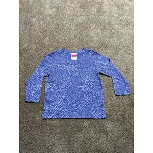 Fresh Produce Blouse Womens Small Blue Per Peri 3/4th Sleeve Lightweight